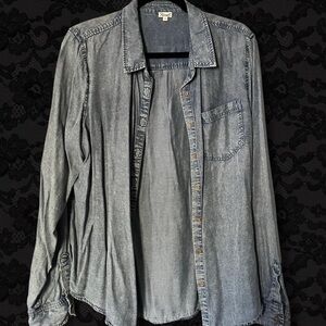 Faux denim button down shirt